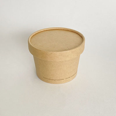 ถ้วยกระดาษซุปร้อน พร้อมฝา 8oz 240ml PE ผิวเคลือบ Kraft Takeaway นู๊ดลิส